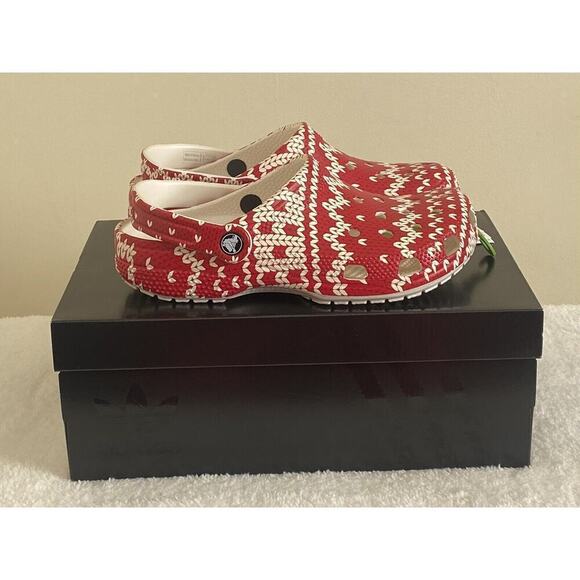 Crocs Womens 8 Mens 6 Clogs Classic Holiday Sweater Red White Christmas Shoe - Picture 3 of 5